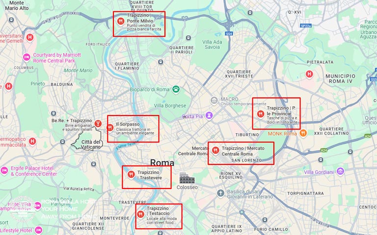 Vị trí các quán Trapizzino tại Roma